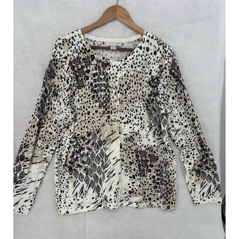 Christopher & Banks Womens XL Animal Geometric Print Cotton Cardigan Sweater EUC